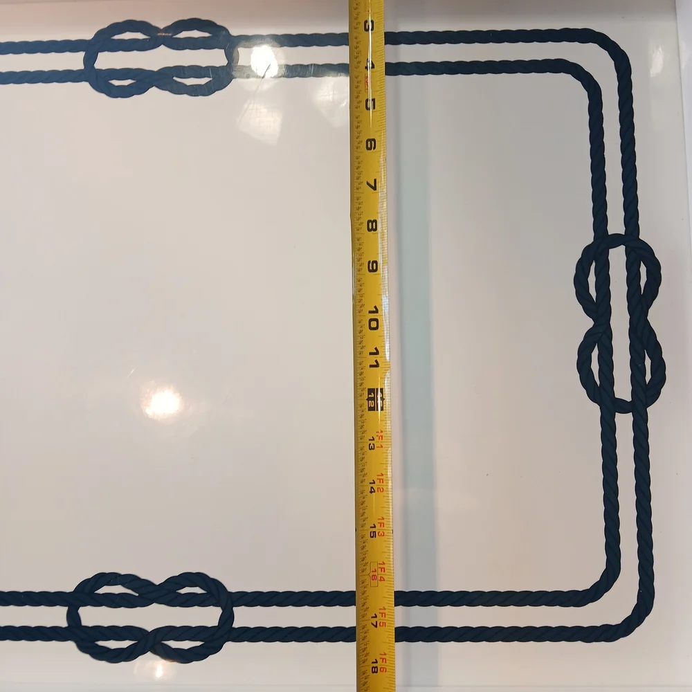 Williams Sonoma White Tray with Navy Blue Rope Border